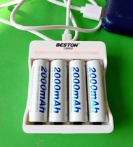Combo 4 pin sạc Beston AA 2000mAh kèm sạc 4 khe (cổng) BST-C8002 đầu găm usb