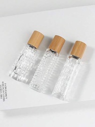 3入組10ml/12ml便攜旅行香水滾珠瓶,帶有木質蓋和透明瓶身