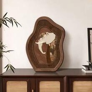 2D Vintage-Style Elephant Decor Figurine, Wooden Textured Desktop Foyer Soft Furnishing, Auspicious 