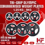 Tri-grip Olympic Rubberised Weight Plates (1.25KG - 5KG)