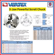 VERTEX TAIWAN VSK-6” 8” 9” 3jaw powerful scroll chuck lathe machine