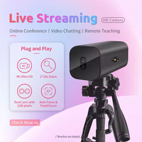 Dual 4K Lens 10x Zoom With Microphone USB Webcam For Video Conference Online Teaching Boardcast Digi