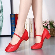 Tesli She Middle-aged Elderly Dance Shoes Women Square Dance Shoes Women 2023 Soft-Soled Red Dance Shoes Middle Heel