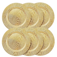 Wood Texture Acrylic Decorative Charger Plates For Baroque Table Setting Events Set of 6