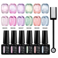 MEET ACROSS 7PCS/SET Auroras Magnetic Nail Gel Set Translucent Candy Colors Cat Eye Gel Nail 7ml