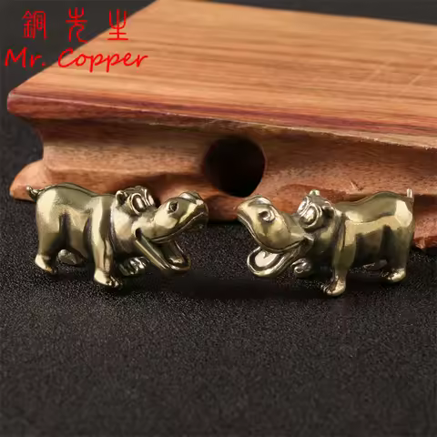 American Style Happy Little Hippo Solid Brass Animal Design Home Decor Small Statue Ornament Wild An