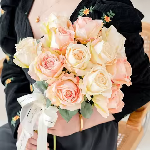 6PCS Holding A Bouquet of Roses Artificial Flowers Home Decoration Photography Props Road Guide Wedd