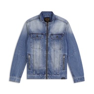 DAVIE JONES เสื้อแจ็คเก็ตยีนส์ ทรงไบค์เกอร์ สีฟ้า Biker Denim Jacket in Light blue JK0026 LB