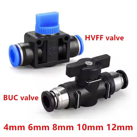 BUC HVFF Air Hand Valve 4mm 6mm 8mm 10mm 12mm Pneumatic Push in Quick Joint Connector To Turn Switch