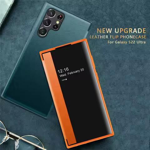 Smart Window View Leather Flip Phone Case For Samsung Galaxy S24 S25 Ultra S24 S23 S21 FE Note 20 Ul