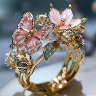 2026 New Product Colorful Oil Dripping Butterfly Flower Open Ring Adjustable Fashionable Unique Inde