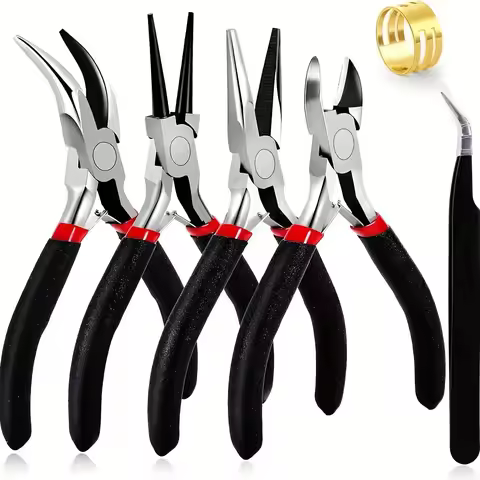 6pcs Black Jewelry Making Tools Set, 4pcs Jewelry Pliers, 1pc Rings Opening Tool, 1pc Black Tweezers