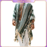 Bullker Men Casual Cape Reversible Men Cape Mens Irregular Print Beach Cloak with Fringe Edges Rever