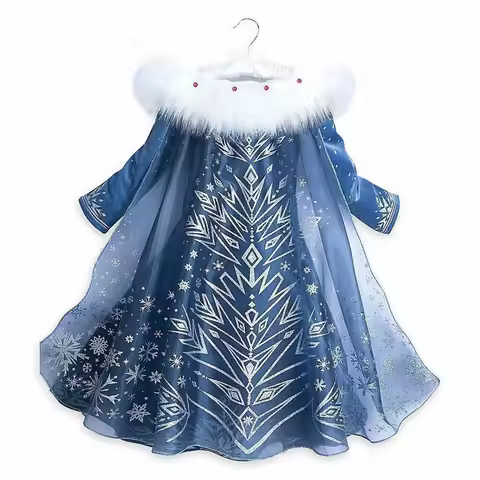 Frozen Elsa Princess Dress Autumn/Winter Long sleeved Hairy Collar Elsa Girls' Birthday Dress