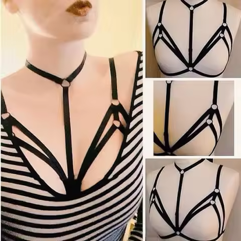 JLX.HARNESS New pastel goth chest harness bra caged strapy cross bondage lingerie top body harness r
