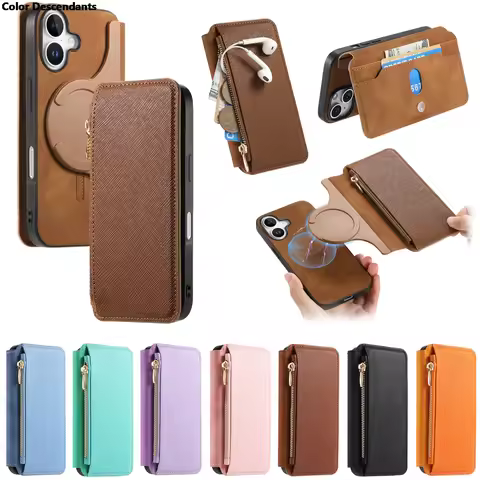 Zipper Wallet Case For Vivo iQOO 11 Pro 5G Leather With Magsafe Wireless Charging Phone Cover Funda 