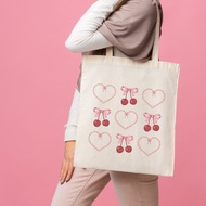 Canvas Tote Bag Coquette/ Tote Bag Kanvas/ Coquette Tote Bag/ Ribbon Design Tote Bag