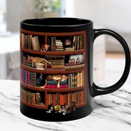 3D Bookshelf Mug Library Bookshelf Cup Bookshelf Cat Design Book Mug Book Club Cup Novelty Coffee Mu
