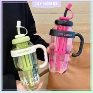 Drink Bottle, Capacity 1300ml, Transparent, With Straw and Holder, Tumbler