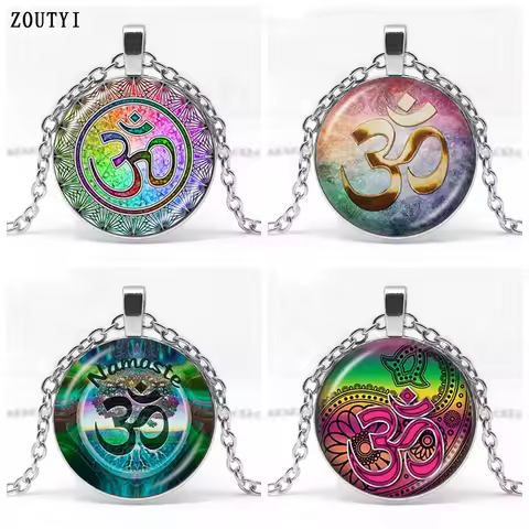 2018/Om Aum Ohm Buddha Necklace Namaste Glass Pendant Jewelry Hindu Symbol Pendant Meditation Hindu 