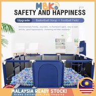 Baby Children Safety Barier Blue Rectangle Playpen Play fence with Basketball Hoop & Football Goal