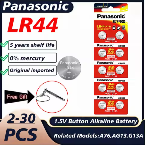 Hotsale Original Panasonic 1.5V LR44 AG13 175mAh Button Cell Battery 357 SR44 LR1154 Batteries For W
