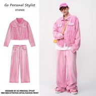 [Two Pieces Set] Barbie Pink Men's Clothing Dopamine Men's Wear Pink Aberdeen Jacket+Straight Aberde