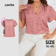 Lovito Plus Size Curve Blouse Elegant Heartshape Heart Blouse for Women LBL18288