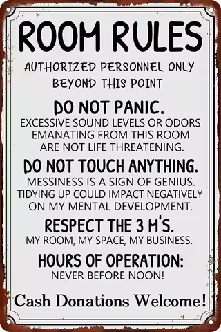 1p,Funny Room Rules Metal Tin Sign For Teen Girls Bedroom Door Decor Girl Room Rules Signs Boy Room 