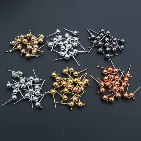 50pcs 3-5mm Diameter Ball Stud Earring Basic Pins with Loop Connector For Eaarings DIY Jewelry Makin