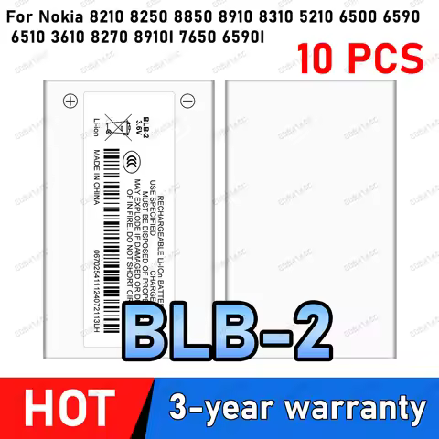10PCS/Lot BLB-2 Battery Replacement for Nokia 8210 8250 8850 8910 8310 5210 6500 6590 6510 3610 8270