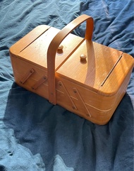 英國古董小木櫃針線盒