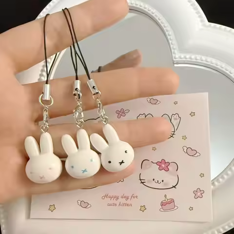 Cute Miffy Bunny Head Phone Strap Keychain Miffy Minimalist Head Pink Blue Black Phone Charm for Kaw