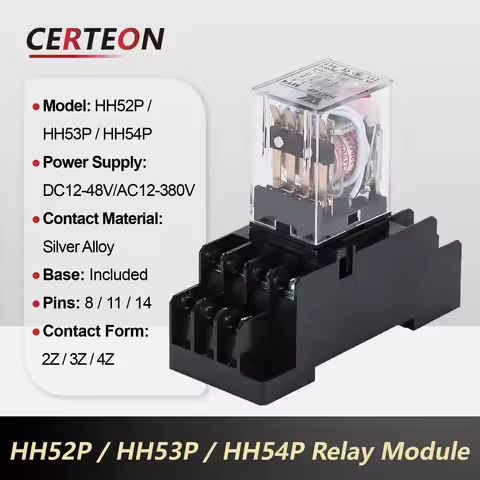 HH52P HH53P HH54P 8 Pin Relay 12V 24V DC 220V AC Electromagnetic High Power Switch With Transparent 