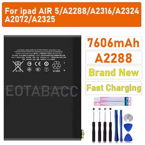 2026 Years EOBATACC New 100% Original Battery A2288 7606mah For ipad Air 5/A2288/A2316 /A2324/A2072/