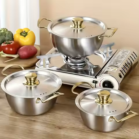 3-part stainless steel pan, 18cm/20cm/22cm size, Korean style, with double-handle, for the kitchen