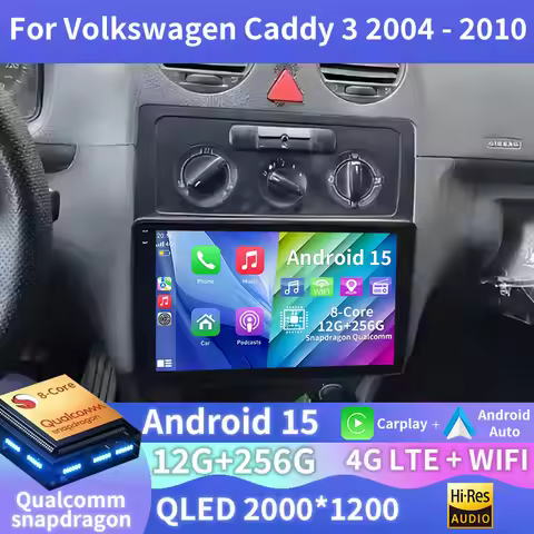 Android 15 Car Radio For Volkswagen Caddy 2K 3 III 2004 - 2010 Navi Head Unit QLED GPS Multimedia Pl
