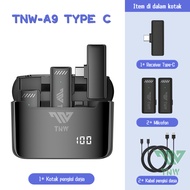 TNW-A9 Wireless 2 Microphone Dual Mikrofon Youtuber Vlog with Charging Case Clip on Mic hp Wireless