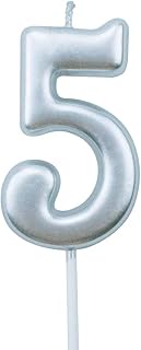 XNOVA 5th Birthday Candle Five Years Silvery Happy Birthday Number 5 Candles for Cake Topper Decorat