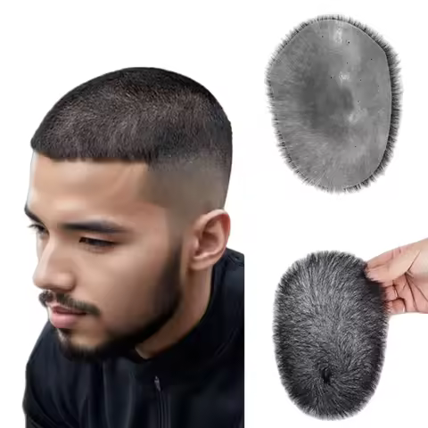 Men Hair Wig 100% Human Hair Men Toupee Buzz Cut Hair System Super Thin Skin Natural Black Short Hai