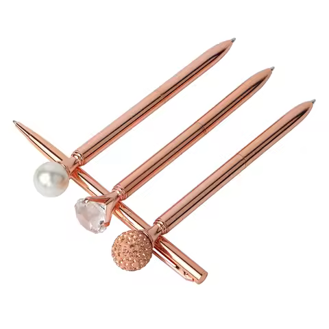 4pcs/set New Rose Gold Ballpoint Pen Pearl Pens Spotted Diamonds Oil Gradient Pen Set Black Blue ref