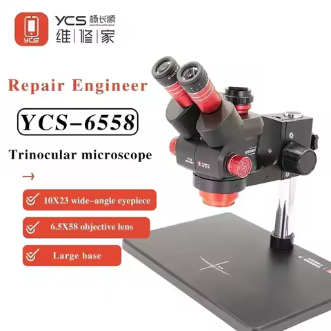 YCS 6558X 6.5-58 Zoom High-definition Trinocular Microscope with Large Base for Mobile Phone PCB Wel