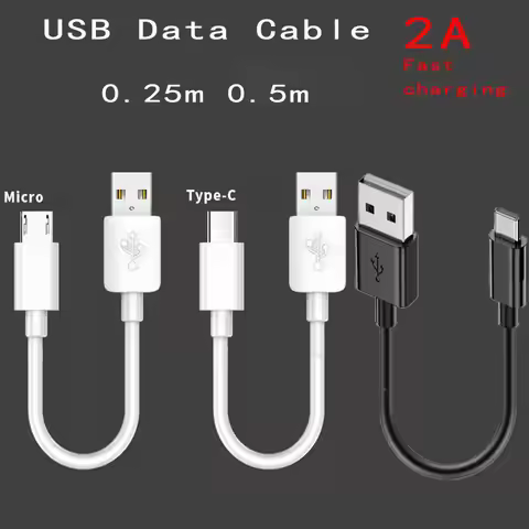 0.25M/0.5M Short USB-A Type C Micro Data Cables Fast Charging Charger for Samsung Huawei Android Mob