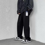 Jies Waffle Straight Drawstring Long Pants 华夫格男女通用宽松裤韩式简约休闲 - Black K0114