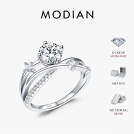 MODIAN 1CT VVS1 Clarity Moissanite Dazzling Ring 925 Sterling Silver e Multi-layer Lines Rings For W