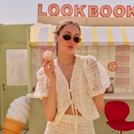 lookbooklookbook margot top circle white lace เสื้อแขนสั้น สีขาว