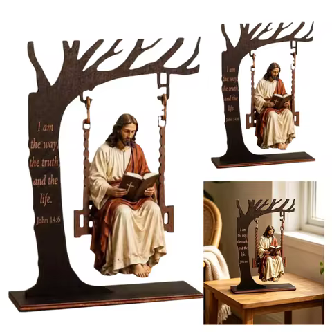 Christian Jesus Swing Tabletop Decoration Wooden Tree Frame With Bible Verse Religious Figurine Fait