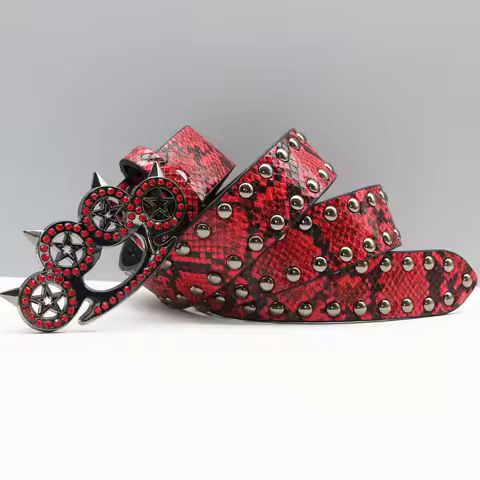 Punk Rhinestone Tiger Claw Buckle Snake Pattern Belt, 3.8CM Wide Western Jeans Belt, Alloy Buckle De