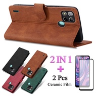 2 IN 1 Flip Case ITEL A57 A57 Pro A611w Leather Case With Ceramic Protector Screen Curved Tempered Film