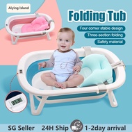 Foldable Baby Bathtub Portable Shower Basin Kids Baby Bathing Bathtub with Temperature Sensor and Shower Mesh Mat
